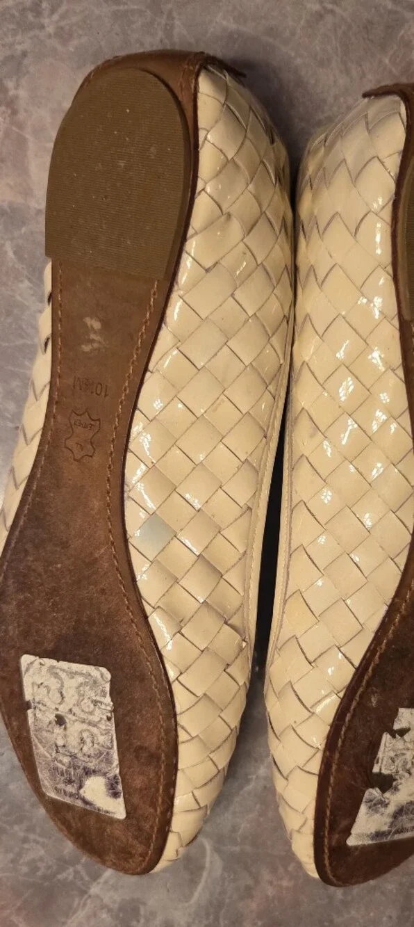 Tory Burch White Woven Patent Ballet Flats